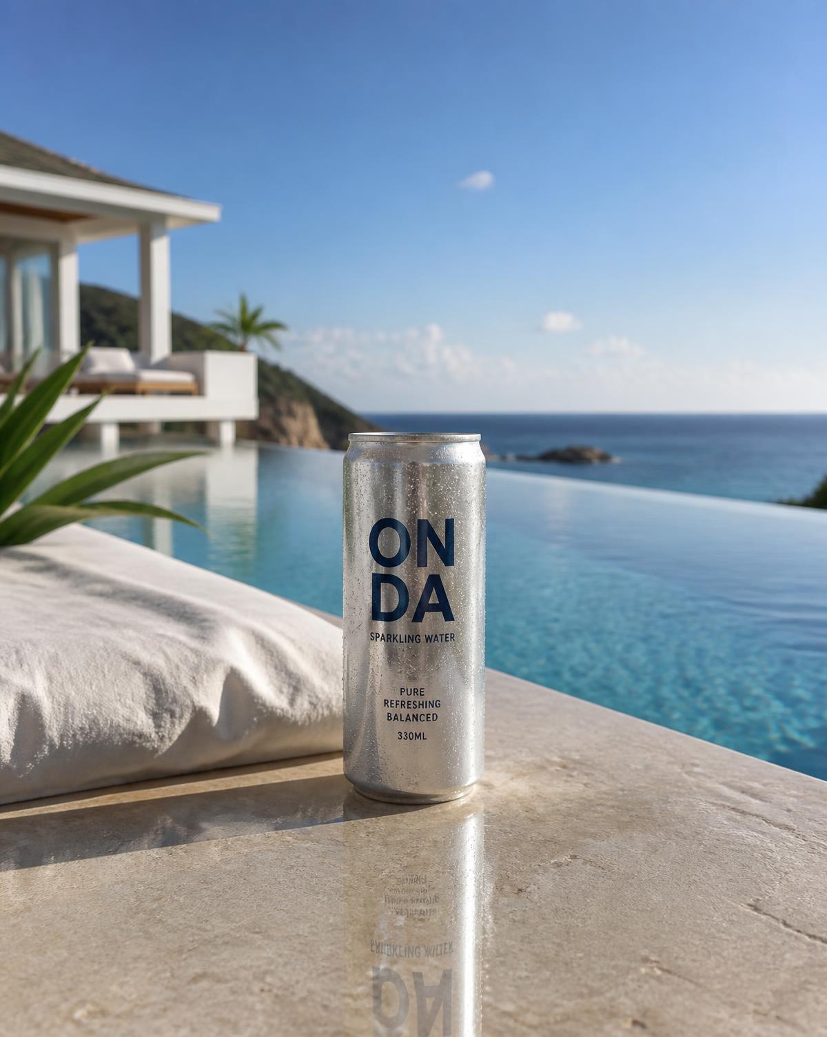 Onda sparkling water photographed in a coastal world