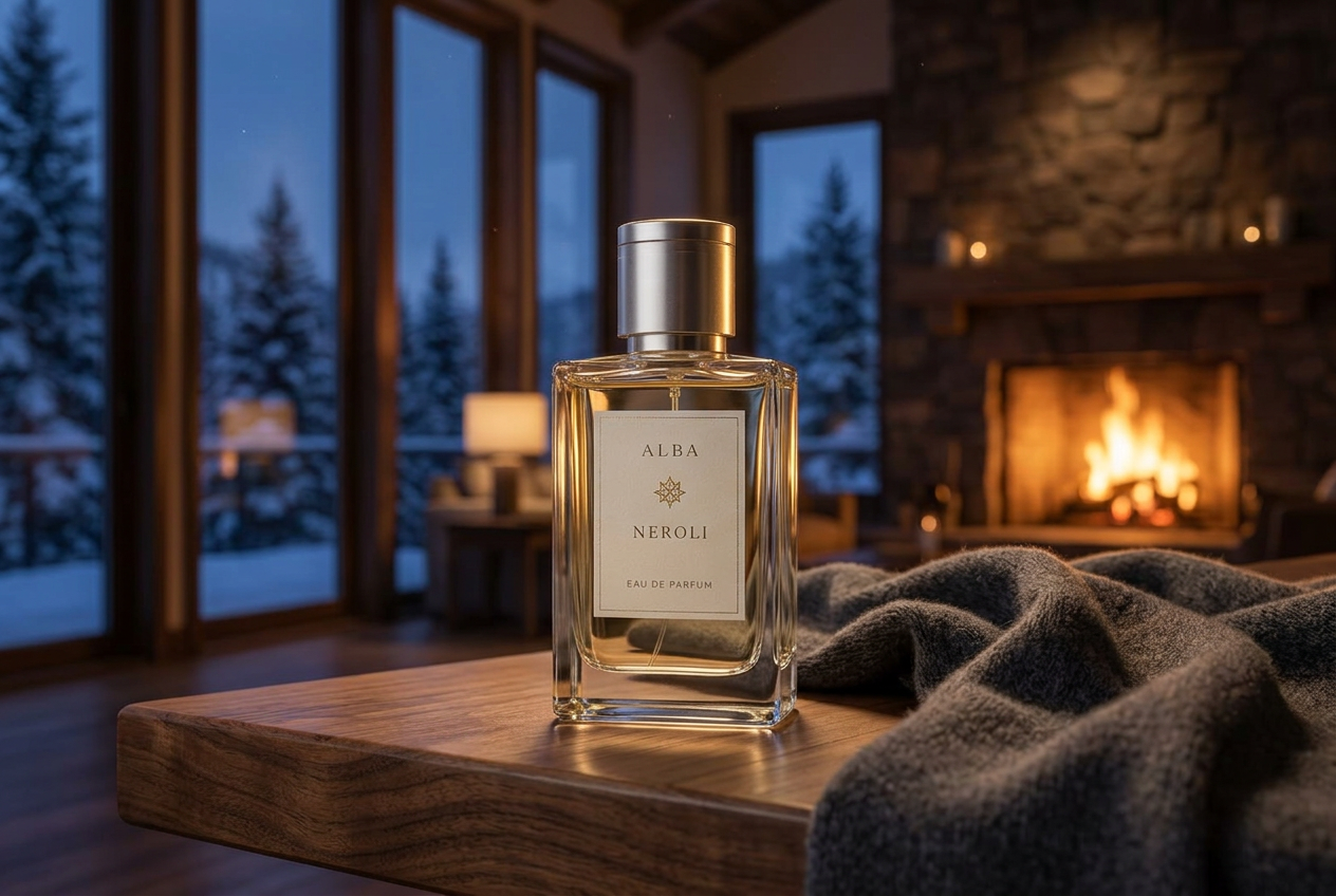 The same branded bottle used for campaign content in Aspen fireside