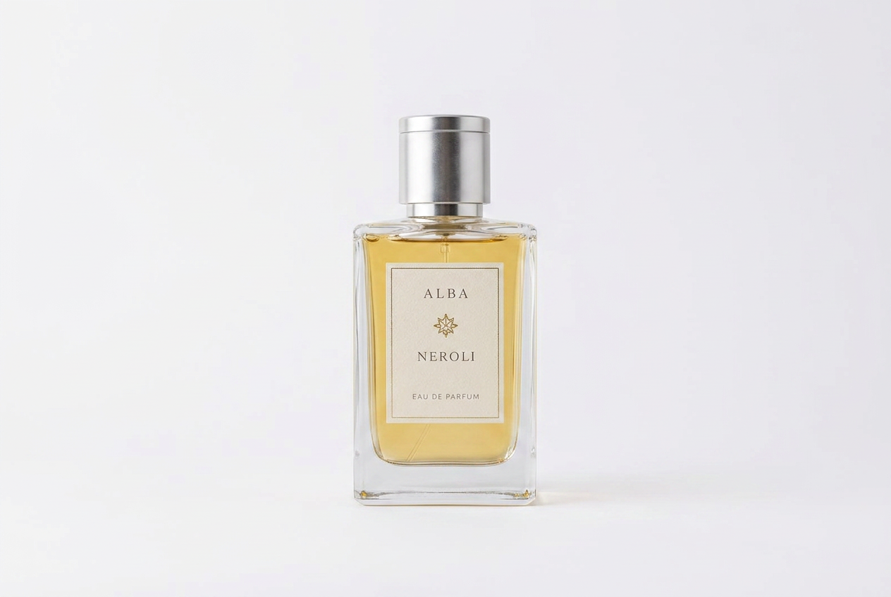 The original product photograph of a branded eau de parfum bottle before any scene is created
